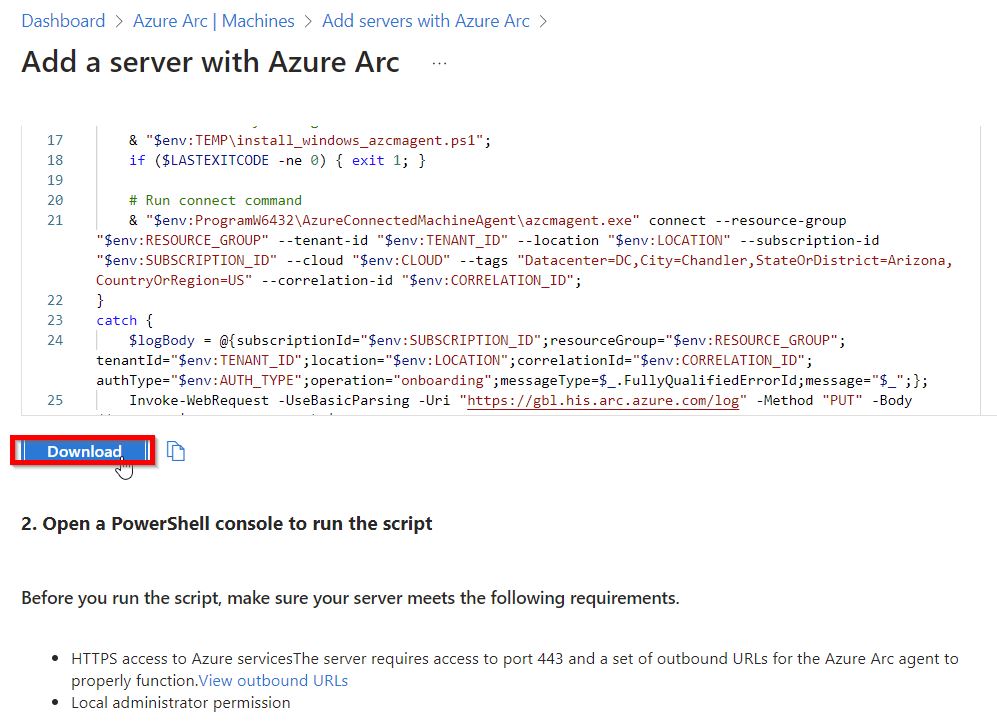 2023-10-06 22_51_02-Add a server with Azure Arc - Microsoft Azure