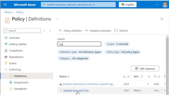 Azure Policy definitions list